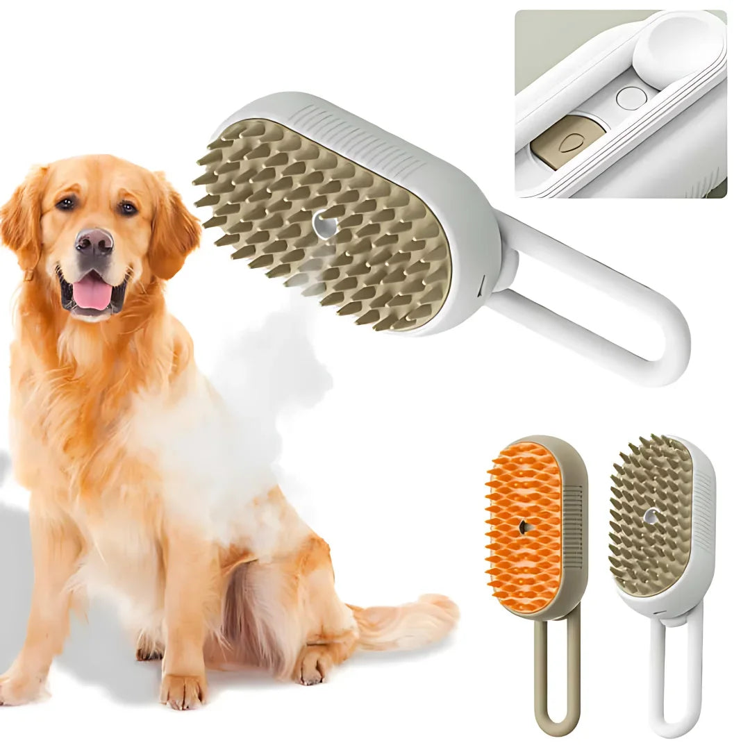 Steamy Dog Brush – Brosse vapeur 3-en-1 pour chiens & chats